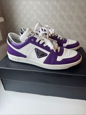 Prada Downtown Leather Sneakers - white purple Men’s size 7